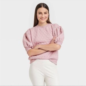 Women's 3/4 Sleeve Quilted Pullover Sweatshirt - A New Day L Large